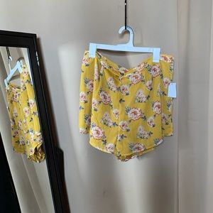 Yellow Shorts With Pink Flower Design
